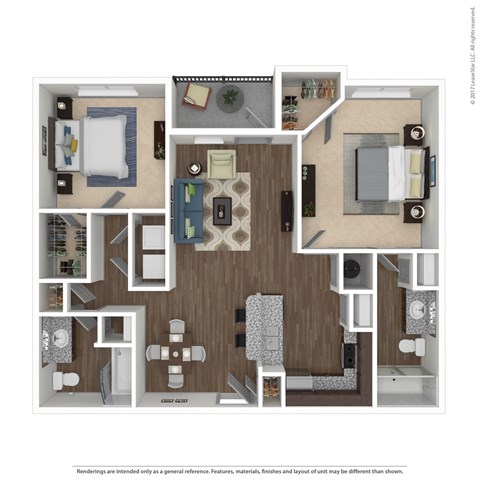 Floor plan for 2 beds, 2 baths, 1103 sqft